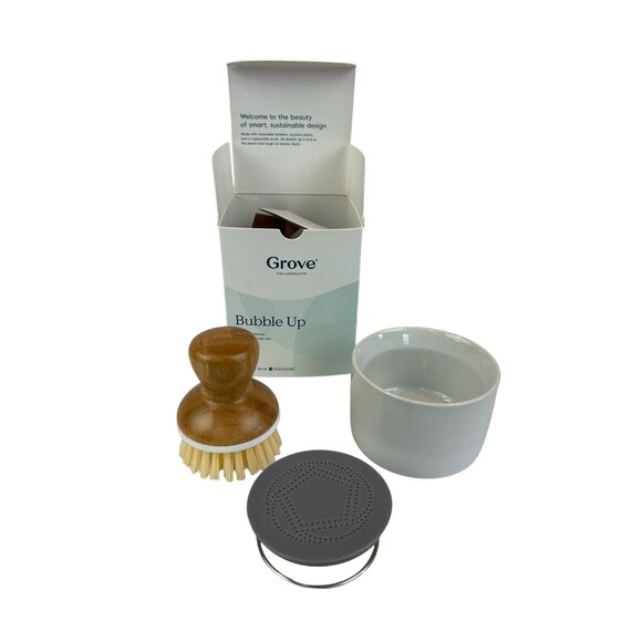 Grove Collaborative Bubble Up Soap Dispenser & Dish Brush Set With Ceramic Base - Picture 1 of 7
